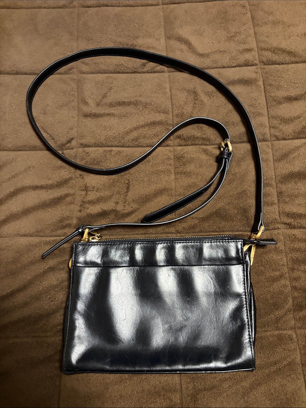 Hobo Black Leather Crossbody Bag with Gold Hardware
